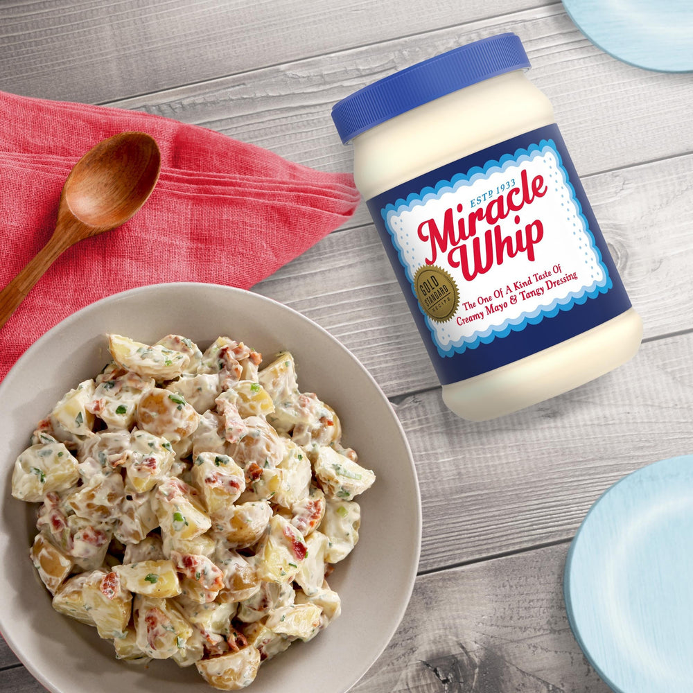 Miracle Whip Original dressing beside kitchen ingredients for recipes.