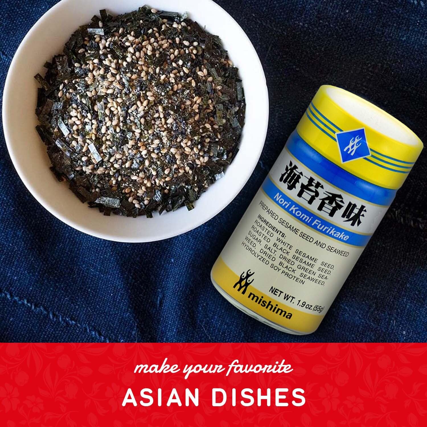 MISHIMA Shirakiku Nori Komi Furikake spoon-serve serving suggests quick flavor upgrade