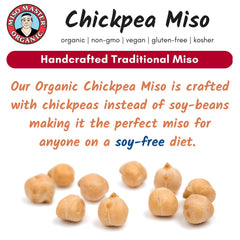 Miso Master Organic Chickpea Miso label close-up; organic and natural aging notes.