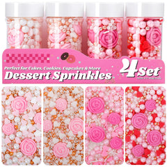 Miss Doozy Flower Sprinkles in pink rose color enhance cupcakes with romantic charm.
