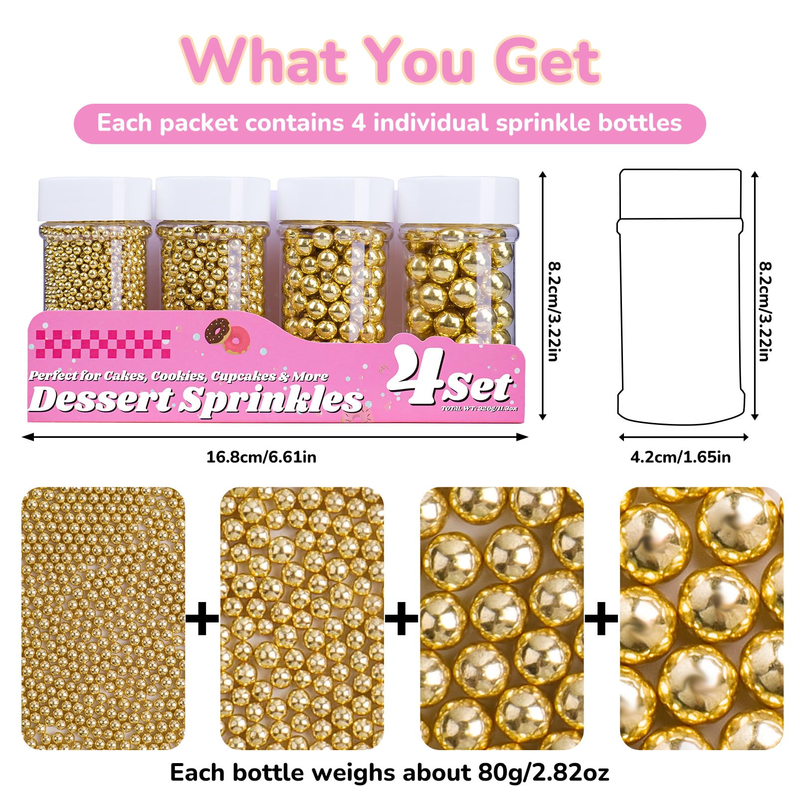 Miss Doozy Gold Pearl Sprinkles 10mm create statement toppers for desserts.