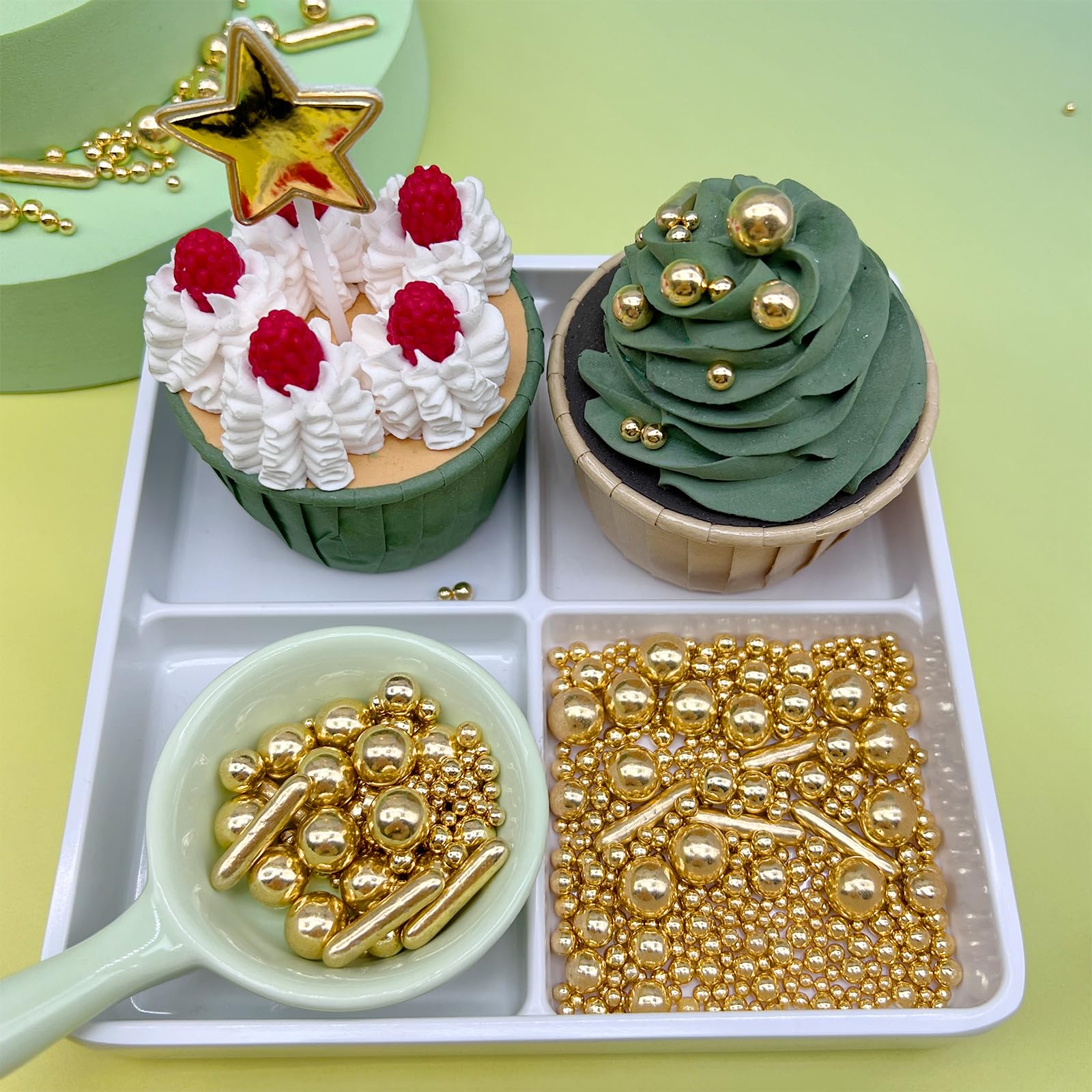 Miss Doozy Gold Sprinkles on cake for opulent decoration at celebrations.