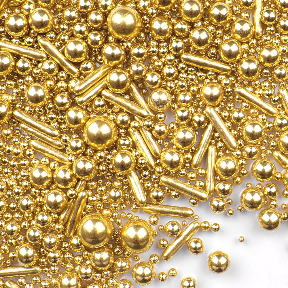 Miss Doozy Gold Sprinkles Packaged mix for elegant cake and dessert decorating.