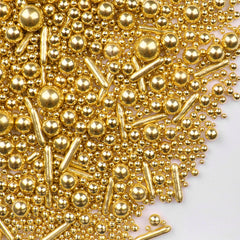 Miss Doozy Gold Sprinkles Rod Mix close-up highlighting shiny rods for luxurious dessert accents.