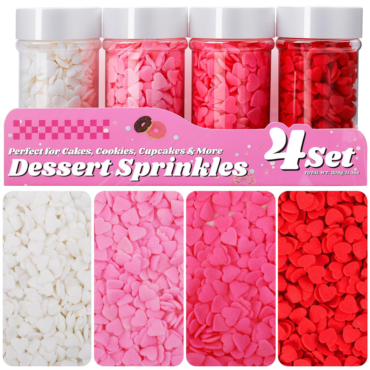 Miss Doozy Heart Sprinkles four-jar gift set ready for decorating sweets.