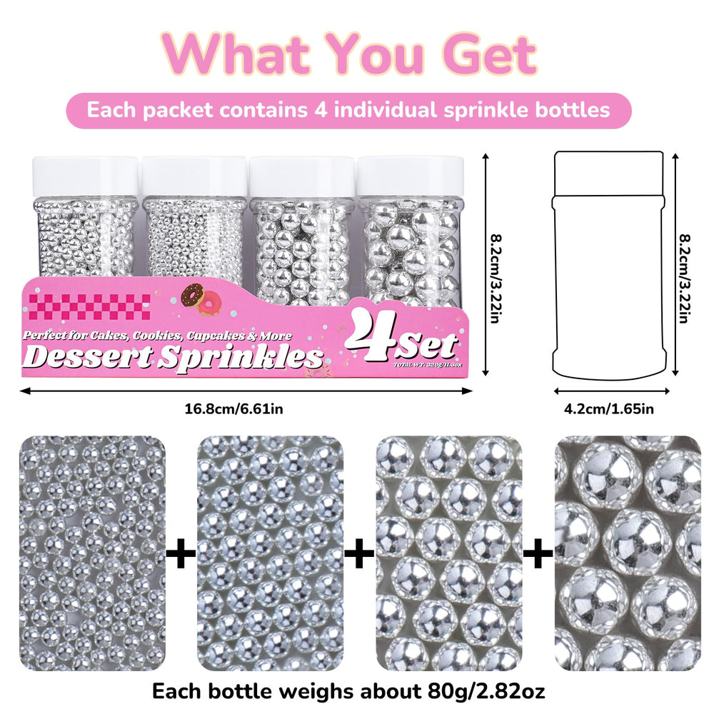 Miss Doozy Silver Pearl Sprinkles 10mm pearls create bold cupcake accents