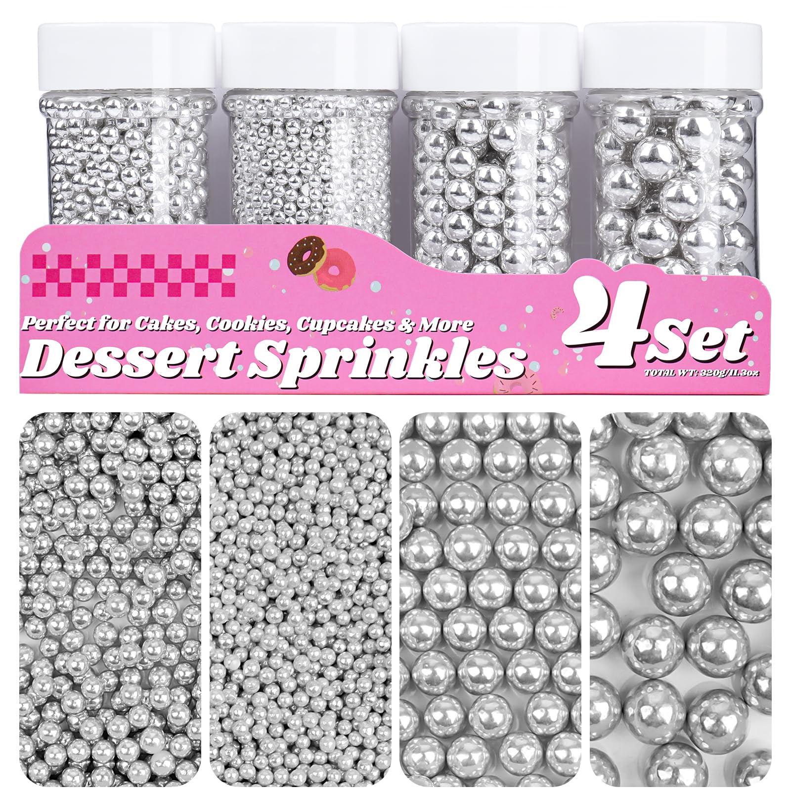 Miss Doozy Silver Pearl Sprinkles 2mm jar adds subtle shine to cake decorating