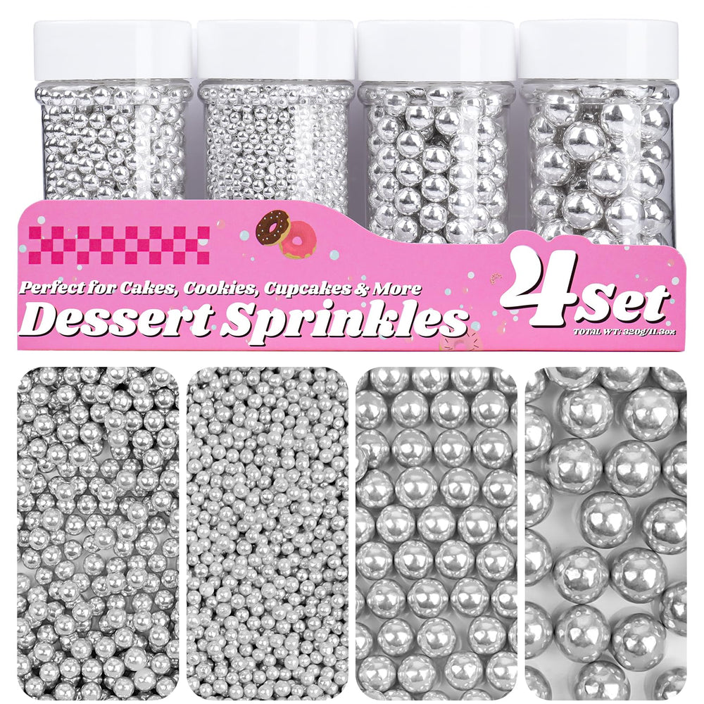 Miss Doozy Silver Pearl Sprinkles 2mm jar adds subtle shine to cake decorating