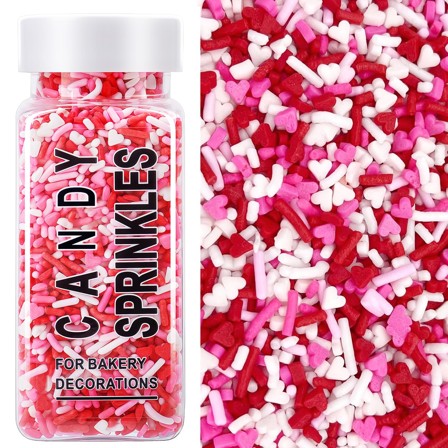Miss Doozy Valentines Sprinkles heart shapes for romantic cake decorating.