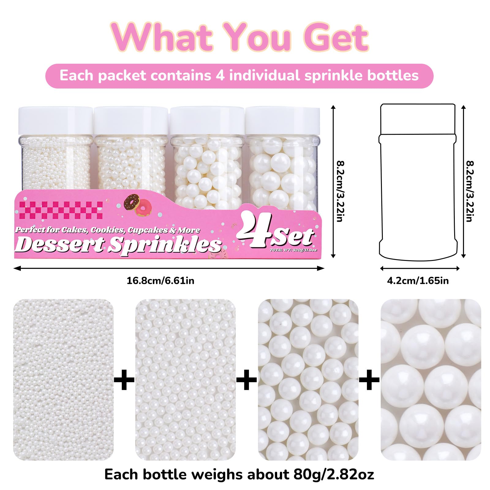 Miss Doozy White Pearl Sprinkles 10mm jar delivers bold, luxe detail to wedding cakes and bars.