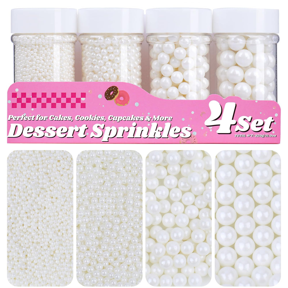 Miss Doozy White Pearl Sprinkles 2mm jar for precise cake detailing and refined sparkle.