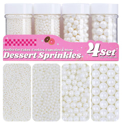 Miss Doozy White Pearl Sprinkles 2mm jar for precise cake detailing and refined sparkle.