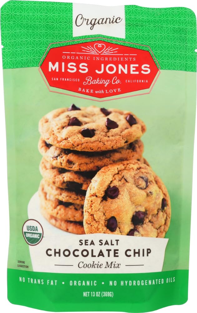 Miss Jones Baking Co cookie mix box showcasing organic ingredients and easy prep.