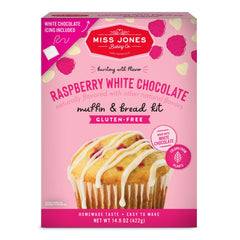 Miss Jones Baking gluten-free raspberry muffin kit packaging for busy mornings.