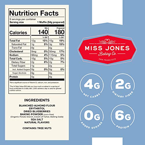 Miss Jones Baking Keto Blueberry Muffin Mix dry mix on kitchen counter ready to bake
