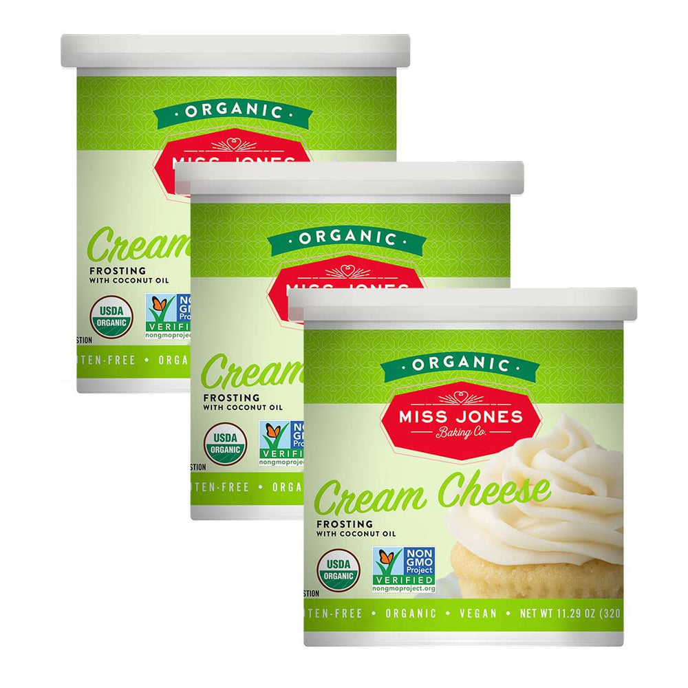 Miss Jones Baking Organic Buttercream Frosting Pack-3 for smooth cake decorating.