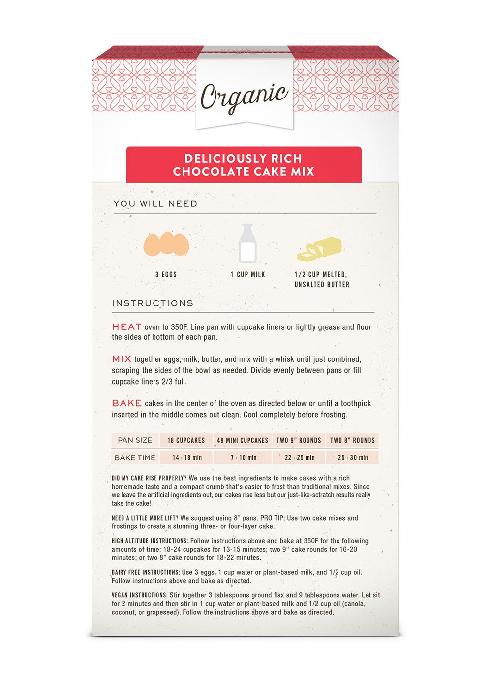 Miss Jones Organic Chocolate Cake Mix label highlights organic and non-GMO
