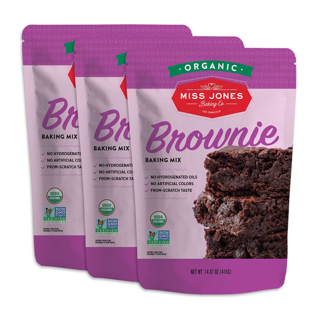 Miss Jones Baking Organic Fudge Brownie Mix 3-box pack for a rich, from-scratch flavor.