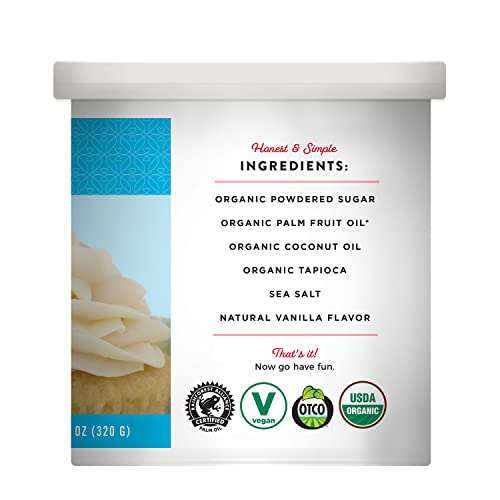 Miss Jones Baking Organic Vanilla Buttercream Frosting texture appears fluffy and creamy for smooth icing.