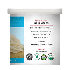 Miss Jones Baking Organic Vanilla Buttercream Frosting texture appears fluffy and creamy for smooth icing.