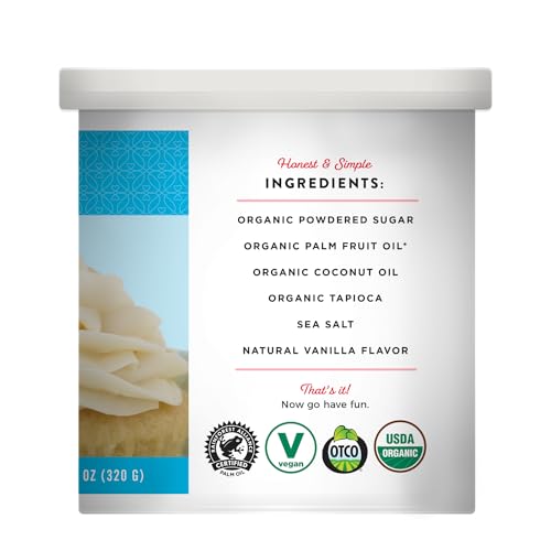 Miss Jones Baking organic vanilla frosting tub, non-GMO ingredients for from-scratch taste.