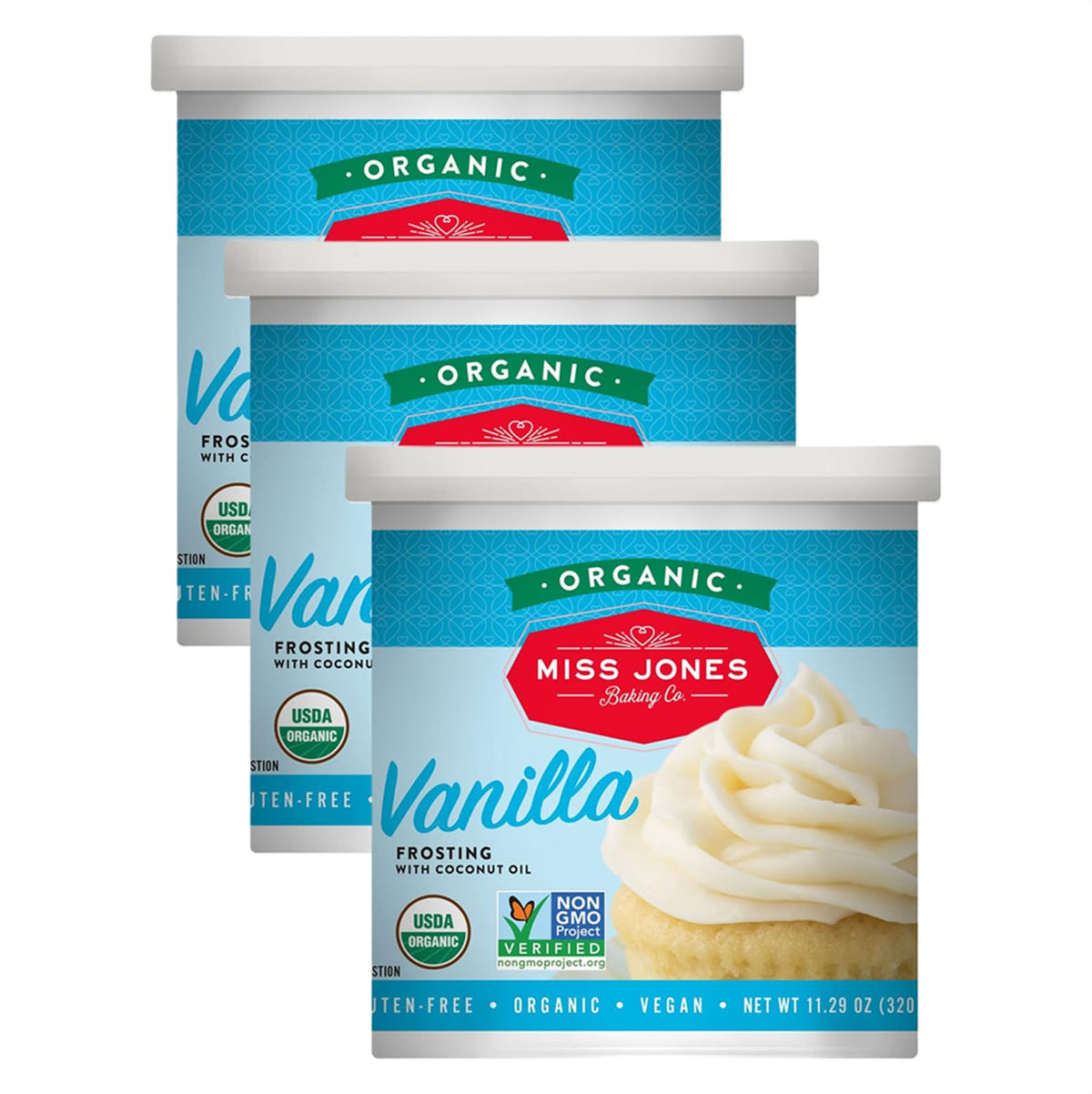 Miss Jones Vanilla Buttercream pack-3 for convenient, bakery-quality frosting at home.