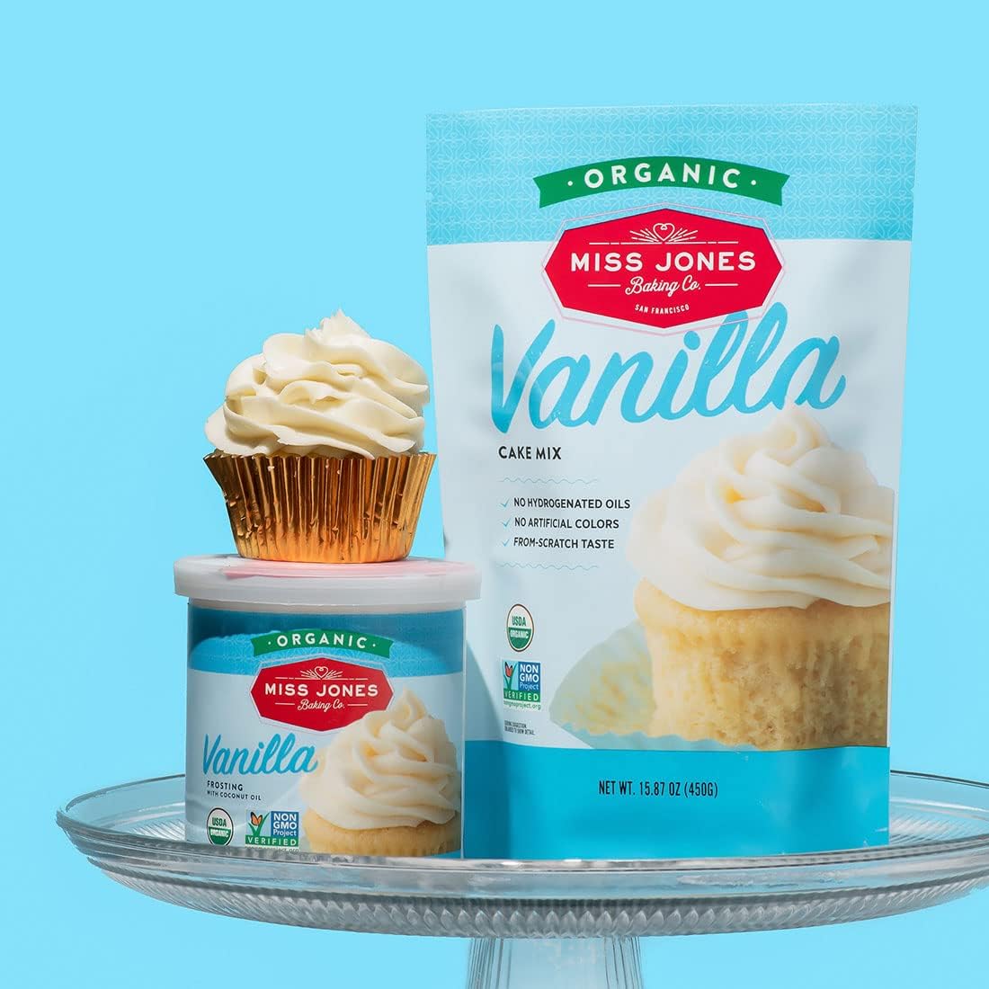 Miss Jones Vanilla Buttercream packaging keeps frosting fresh for decorating sessions.