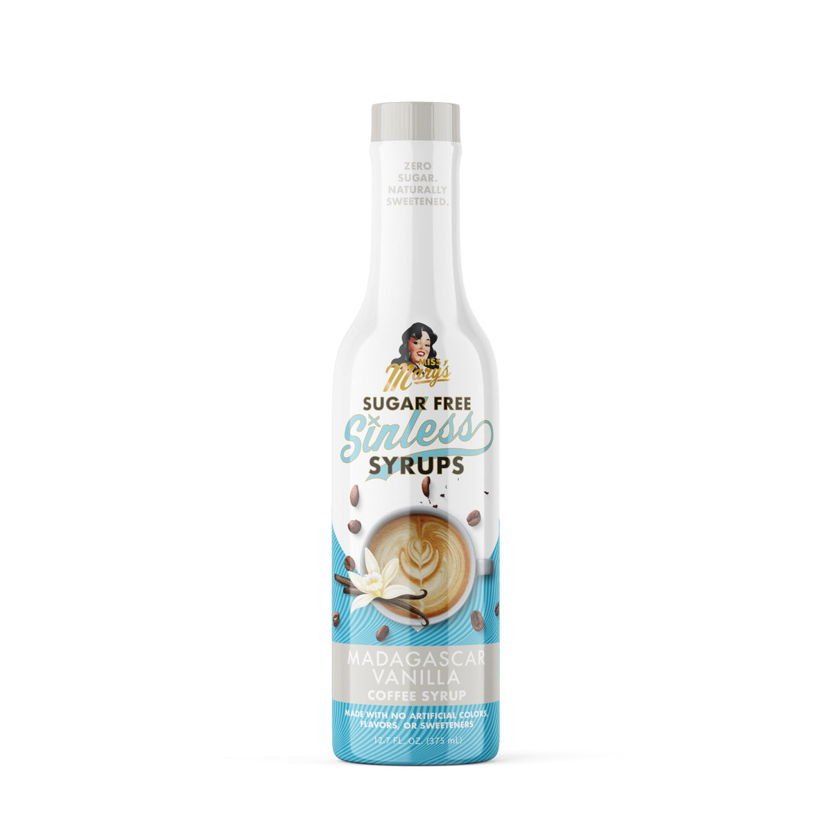 Miss Mary's Madagascar Vanilla Sugar Free Coffee Syrup bottle for sugar-free coffee