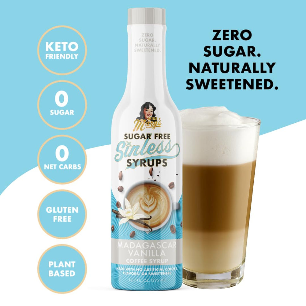 Miss Mary's Madagascar Vanilla Sugar Free Coffee Syrup drizzle over desserts
