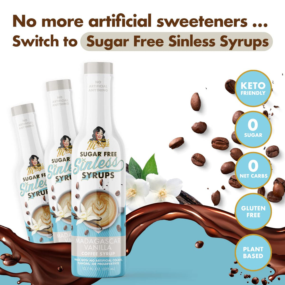 Miss Mary's Madagascar Vanilla Sugar Free Coffee Syrup packaging suitable for shelves