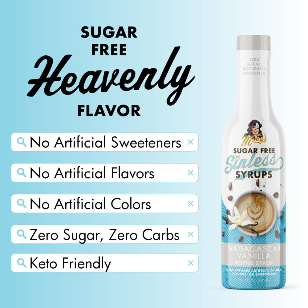 Miss Mary's Madagascar Vanilla Sugar Free Coffee Syrup nutrition panel close-up