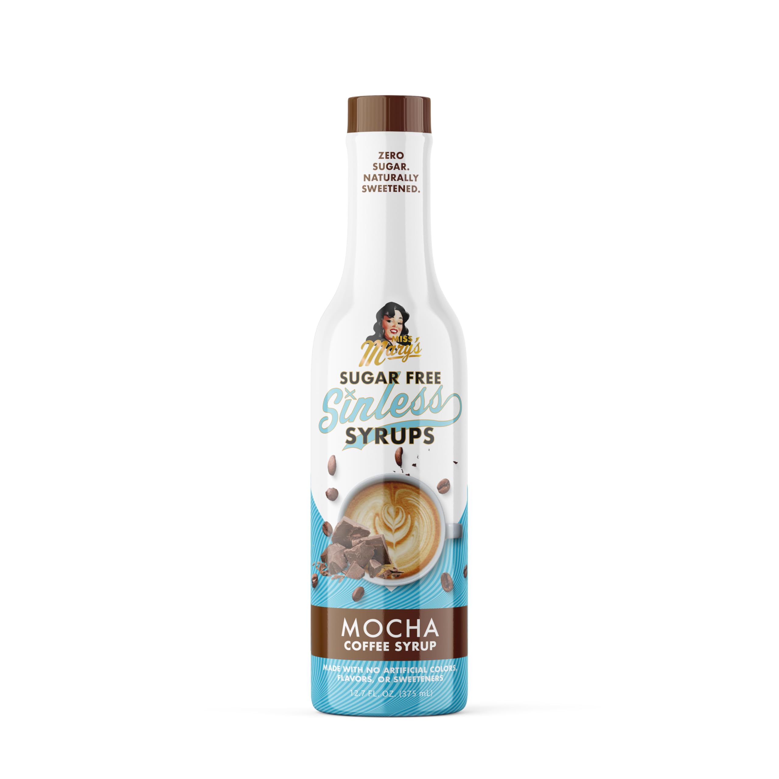 Miss Mary's Sinless Mocha Syrup bottle ready for a sugar-free coffee boost.