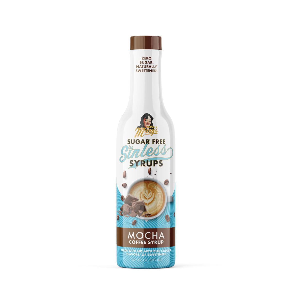 Miss Mary's Sinless Mocha Syrup bottle ready for a sugar-free coffee boost.