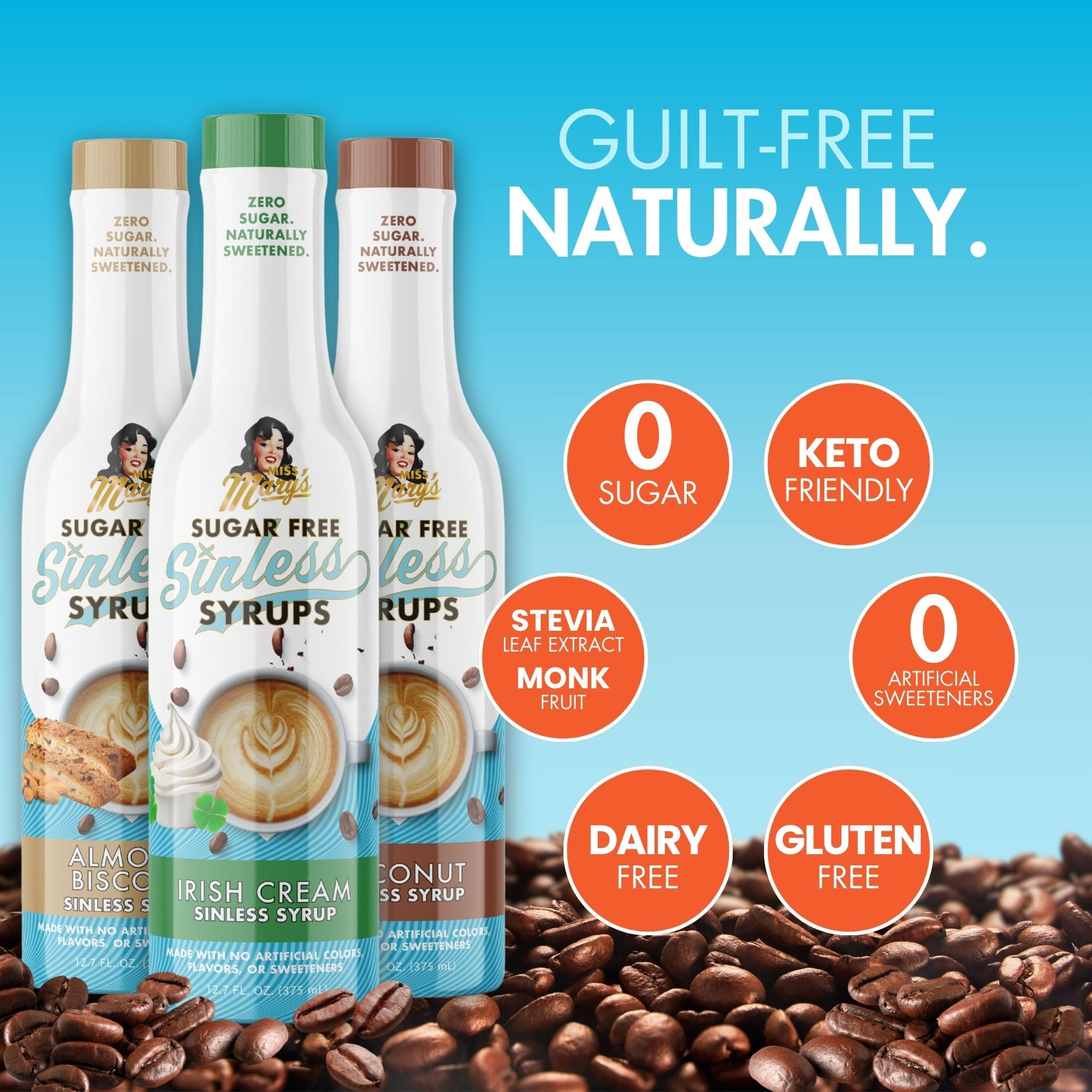 Miss Mary's Morning Elixir Irish Cream bottle blends dairy-free richness for desserts.