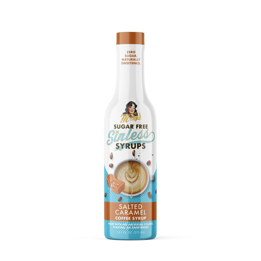 Miss Mary's Morning Elixir sugar-free salted caramel coffee syrup bottle for keto-friendly indulgence