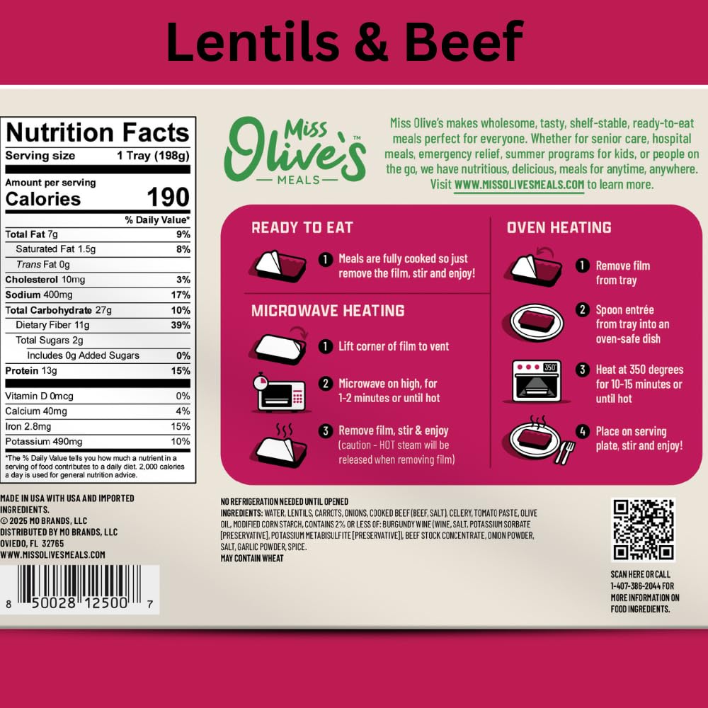 Miss Olive's Box Front showing six-pack meals, ideal pantry staple for busy days.
