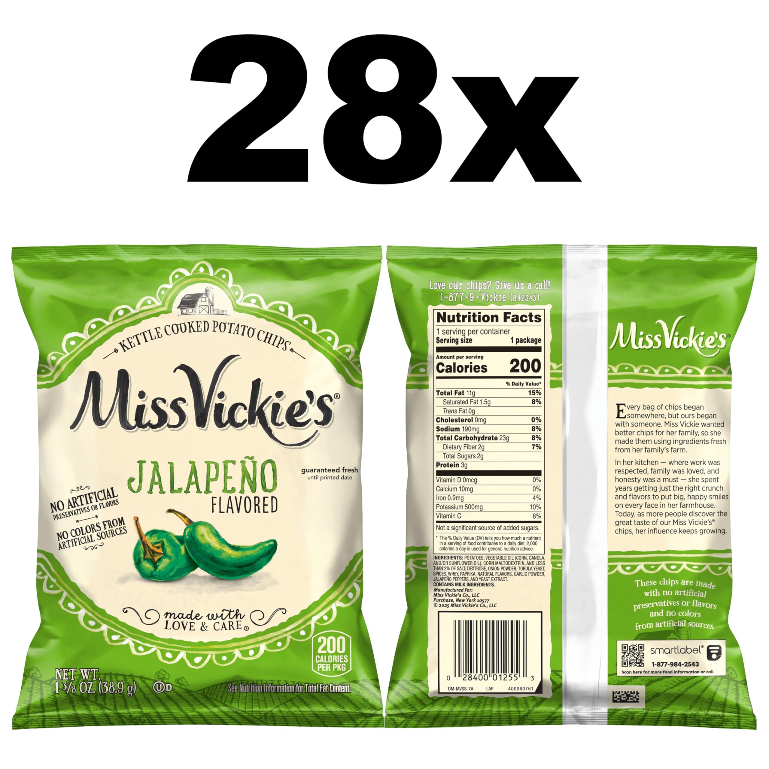 Miss Vickie's Jalapeño kettle chips bags stacked, convenient multi-pack for gatherings
