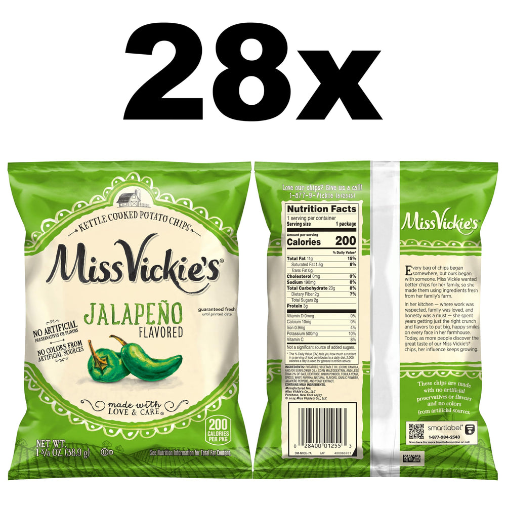 Miss Vickie's Jalapeño kettle chips bags stacked, convenient multi-pack for gatherings