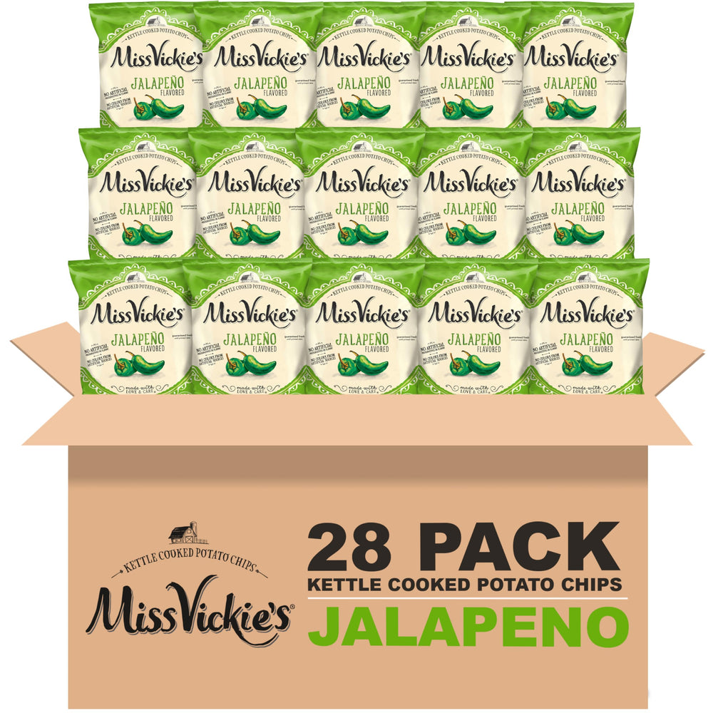 Miss Vickie's Jalapeño kettle chips pack front with bold flavor for sharing