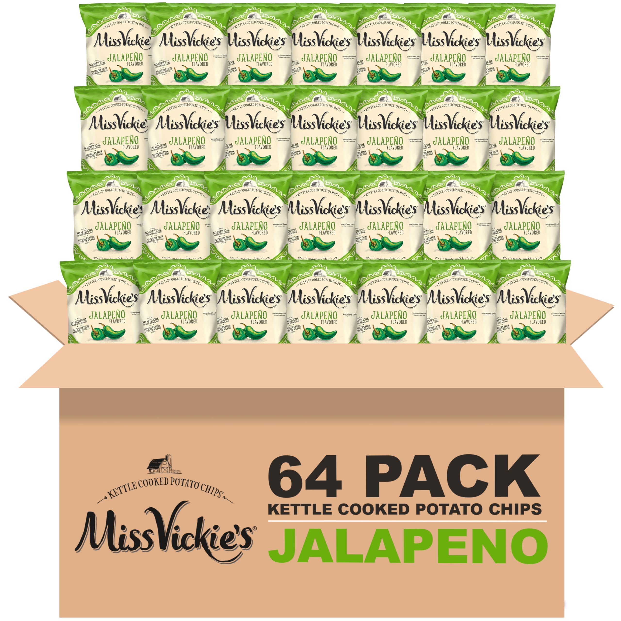 Miss Vickie's Jalapeño kettle chips in bag for bold on-the-go snacking.