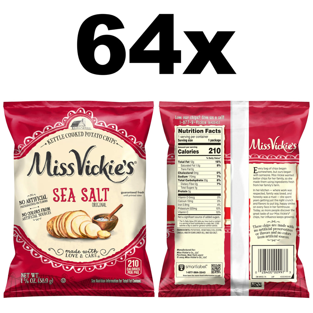 Miss Vickie's Sea Salt Kettle Chips close-up emphasizes crisp texture and savory notes.