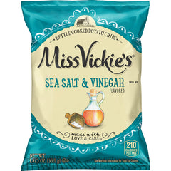 Miss Vickie's Sea Salt & Vinegar kettle chips close-up showing crisp texture for snacking