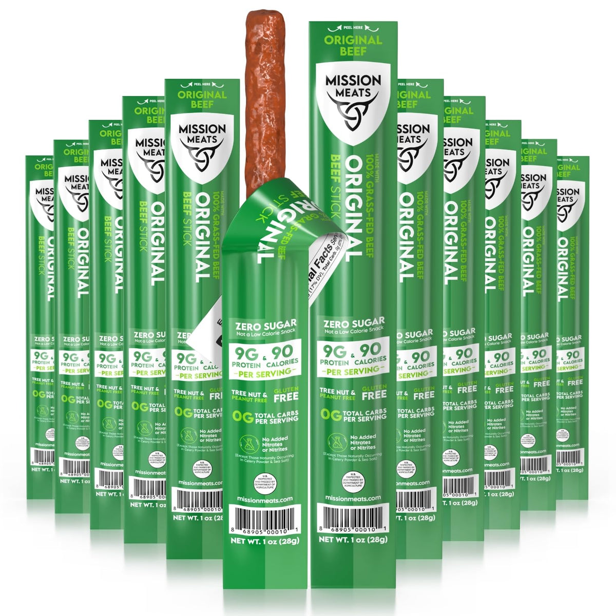 Mission Meats Original Beef Sticks pack of 12 for on-the-go snacking