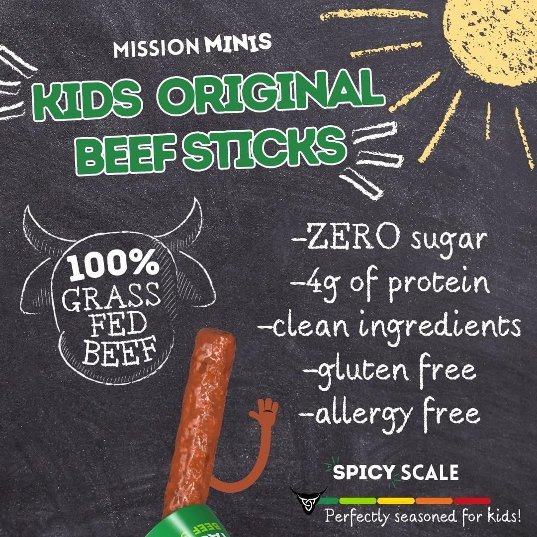 Mission Meats Kids Beef Sticks gluten-free and nut-free labeling for parents