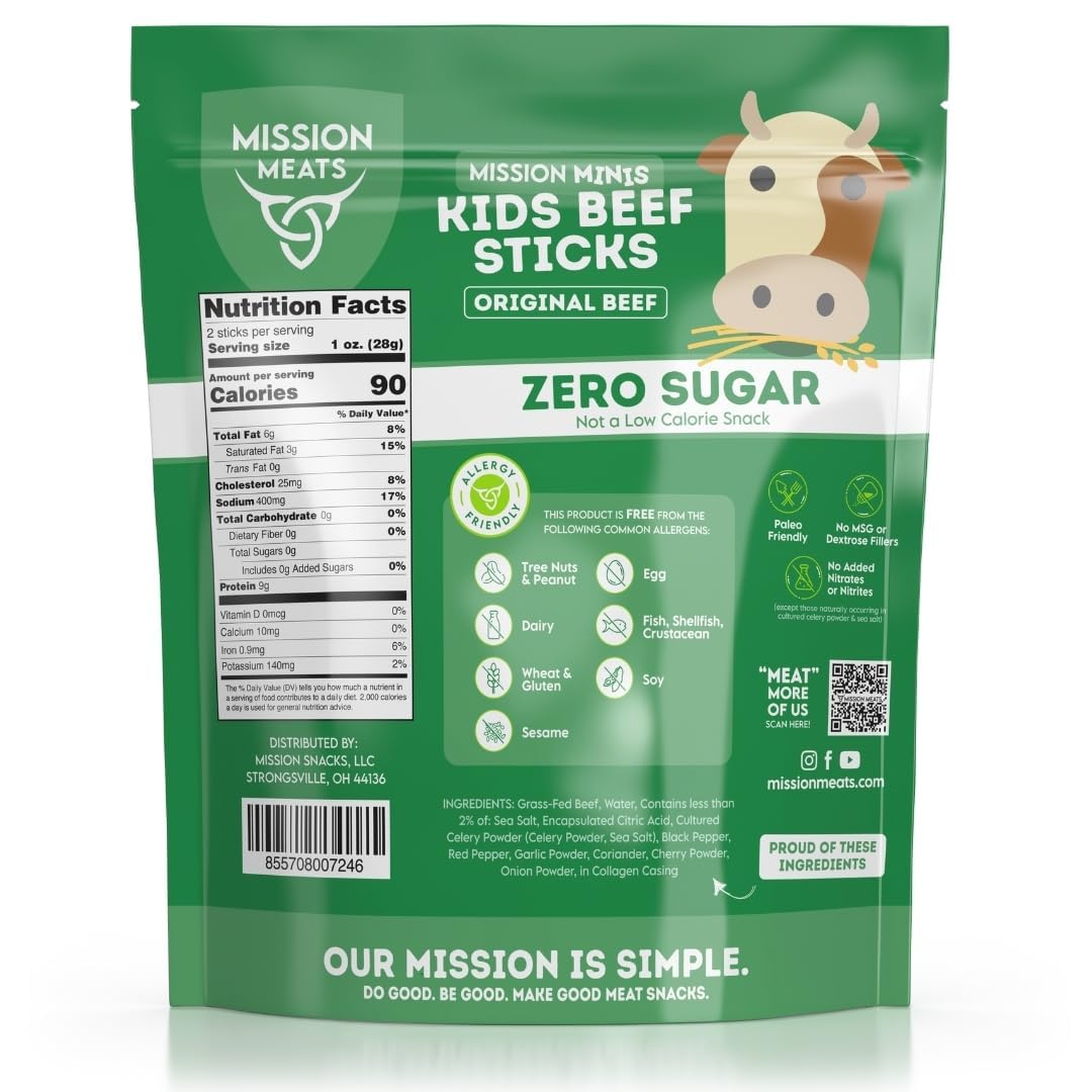 Mission Meats Kids Beef Sticks mild flavor closeup for picky eaters