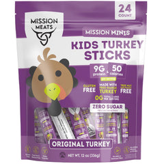 Mission Meats Kids Turkey Sticks bag ready-to-go snack for lunchboxes.