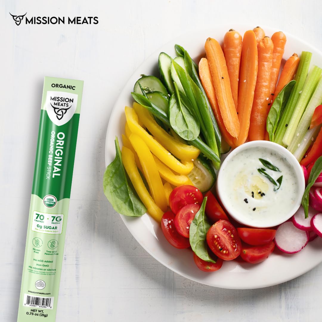 Mission Meats non-GMO, allergen-conscious beef sticks for various diets.