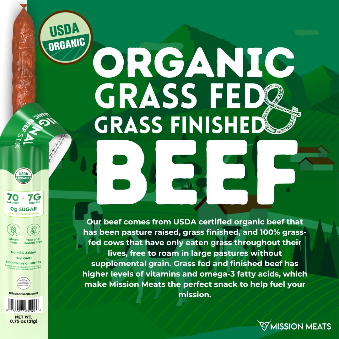 Mission Meats pasture-raised beef sticks with smoky aroma.