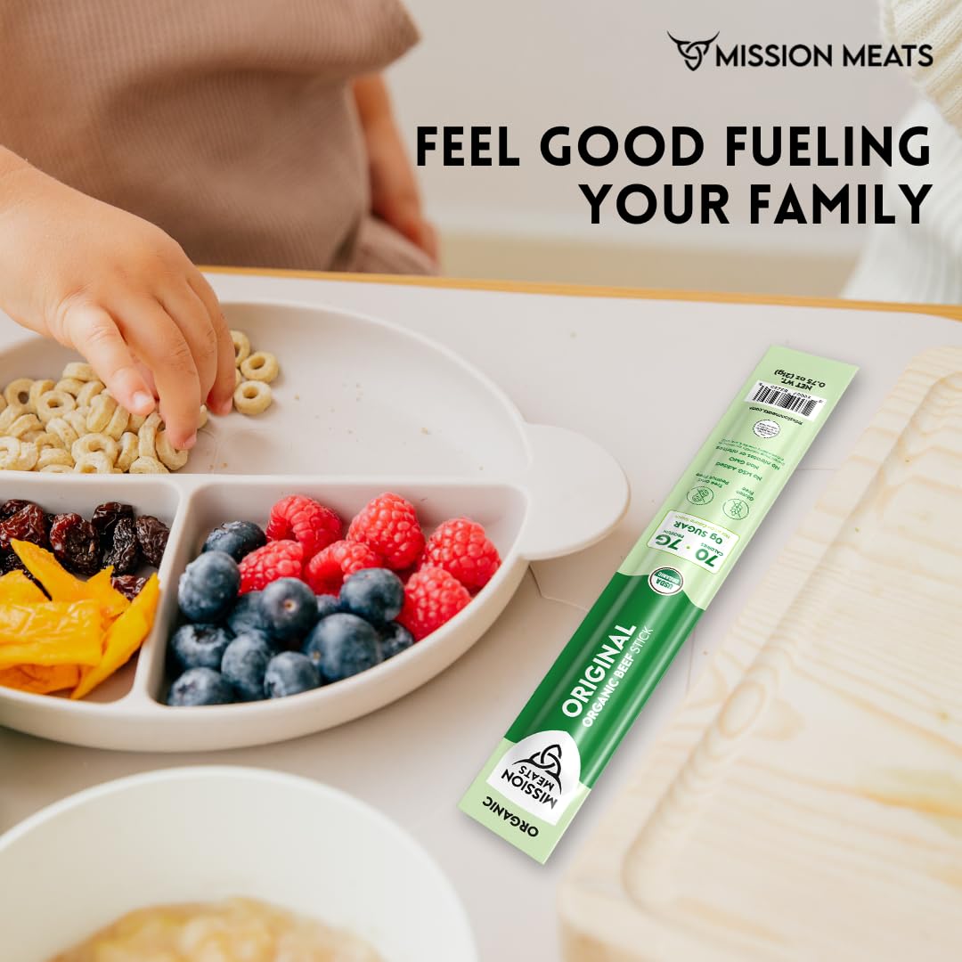 Mission Meats smoked beef sticks packaged in the USA.