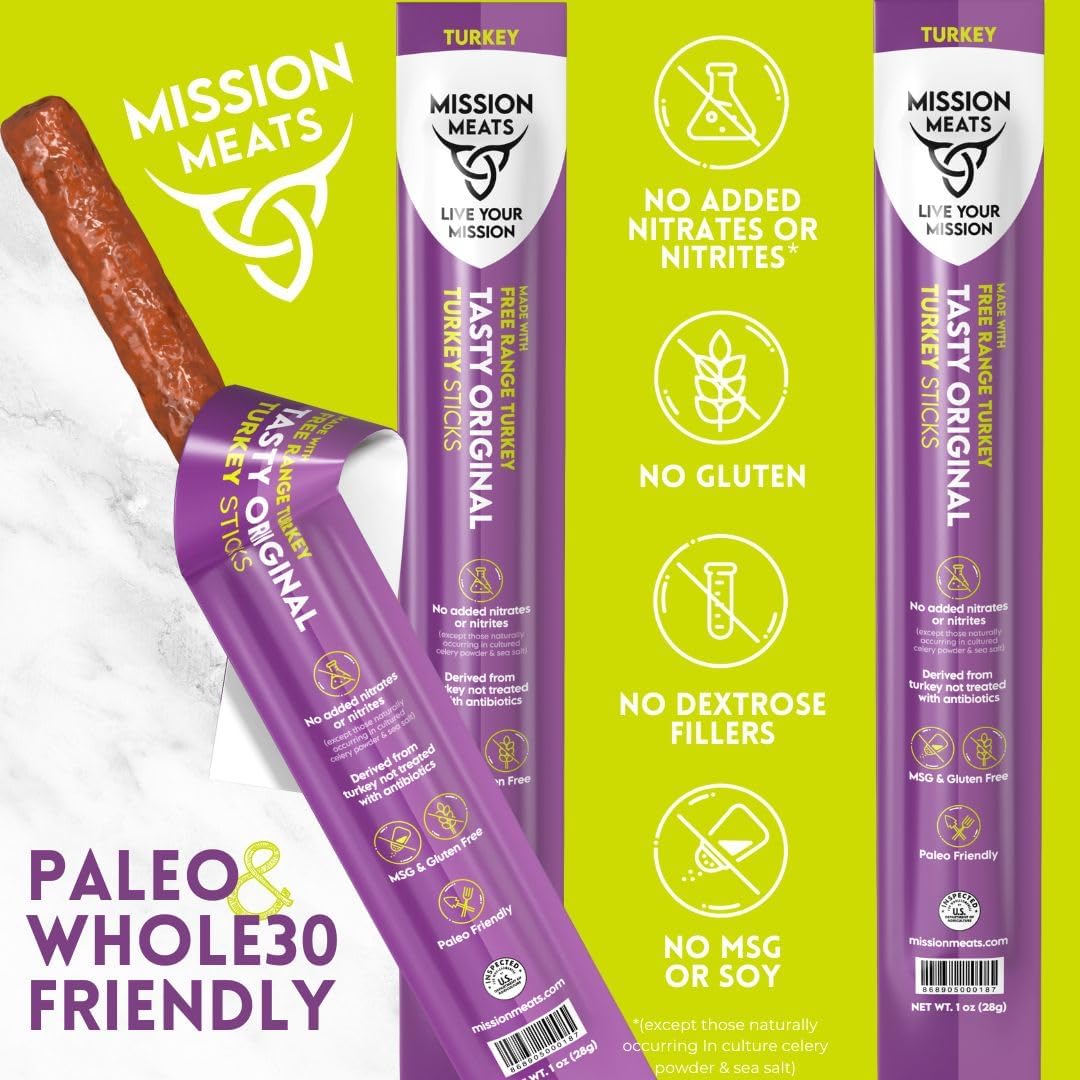 Mission Meats 9g protein turkey sticks for between-meal energy